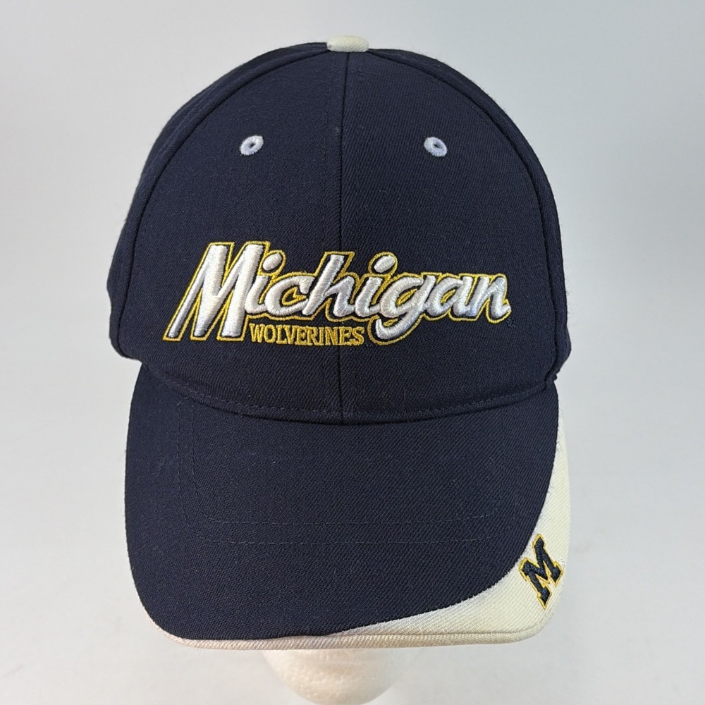 Vintage Michigan Wolverines Hat Cap Strap Back Lids Script Spellout Block M 90's